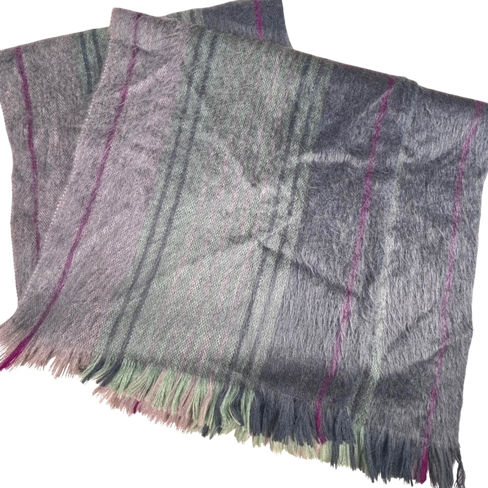 Una Alla Colta Alpaca Blend Scarf Gray Green Blue Unisex Fringe 40"
